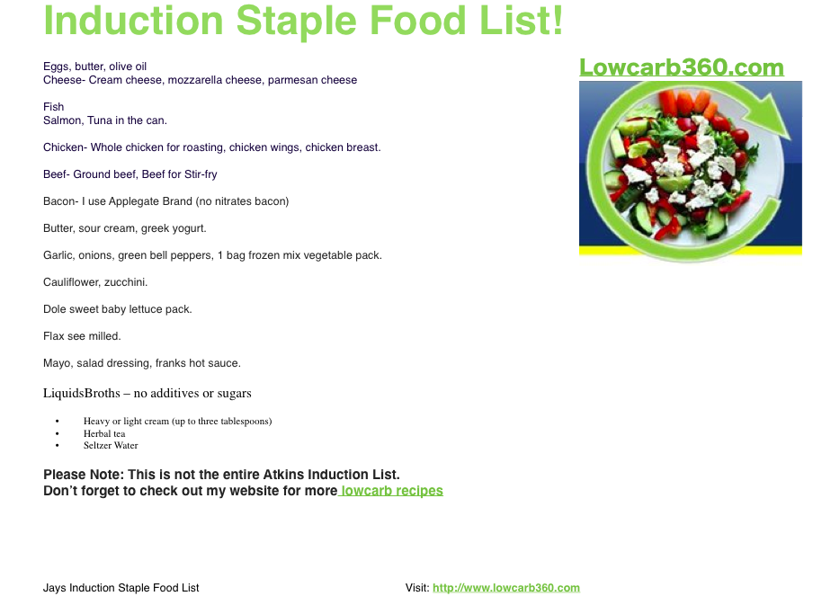 Atkins Induction Staple Food List Low Carb 360